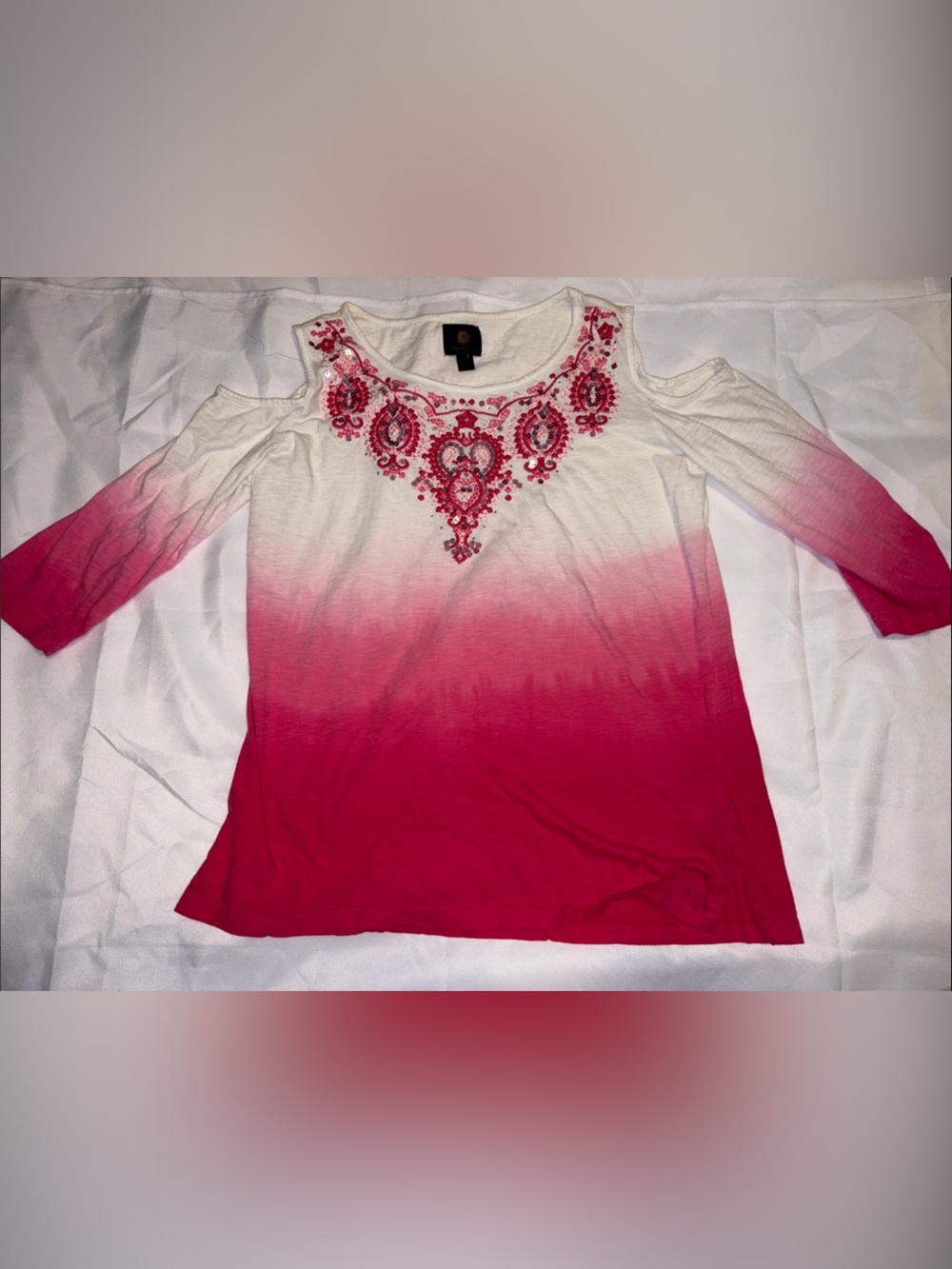 JM collection Women's Pink Ombre Embroidered Scoop Neck Top